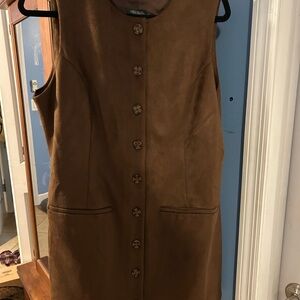 Brown suede Sleeveless Button-Up dress